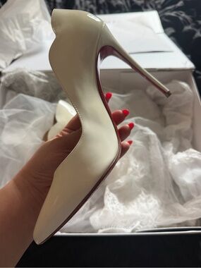 Christian Louboutin White Patent Pointed-Toe Pump with Signature Red Sole
